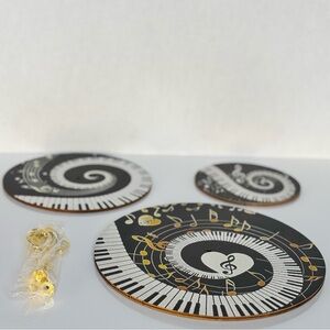 Music Note Spiral Piano & Musical Notes 3 Tier Musical Decoration. Wood